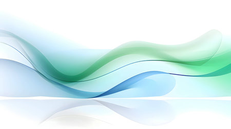 Abstract wallpaper with amorphous waves in vibrant green, orange, and blue hues, set against a light background, creating a visually captivating and dynamic design.のイラスト素材