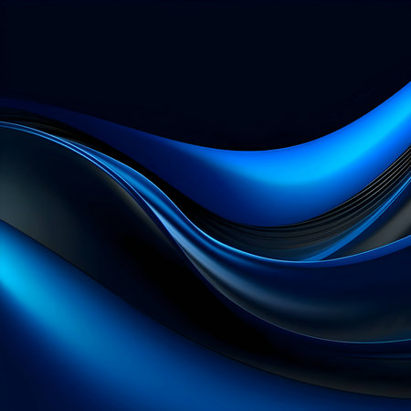 Black and blue 3D waves and lines converge to form an abstract background wallpaper with a visually captivating and dynamic design.のイラスト素材