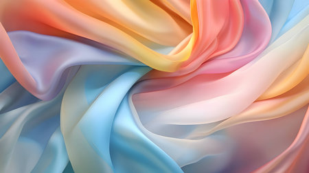 The abstract background wallpaper showcases the texture of rainbow, colorful silk fabric, with...