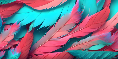 An abstract background wallpaper adorned with a burst of colorful and vibrant bird feathers, adding a visually captivating touch.のイラスト素材