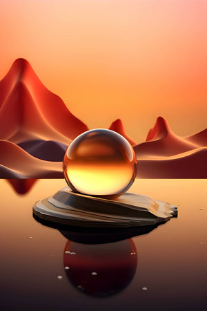 An abstract background wallpaper featuring a glass ball placed on an orange, creating an intriguing and visually captivating composition.のイラスト素材
