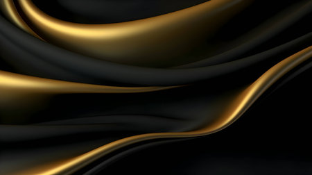 A black and gold liquid wavy design at the bottom, accompanied by a gold stripe, creates an elegant and visually captivating abstract background wallpaper.のイラスト素材