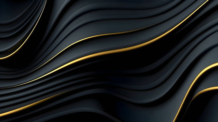 A black and gold liquid wavy design at the bottom, accompanied by a gold stripe, creates an elegant and visually captivating abstract background wallpaper.のイラスト素材