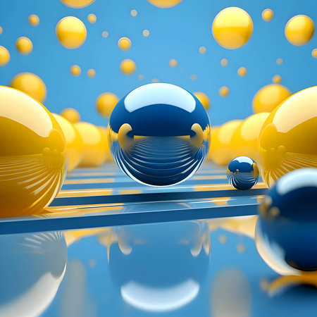 Blue and yellow liquid circles on a blue background converge to create a captivating abstract background wallpaper.のイラスト素材