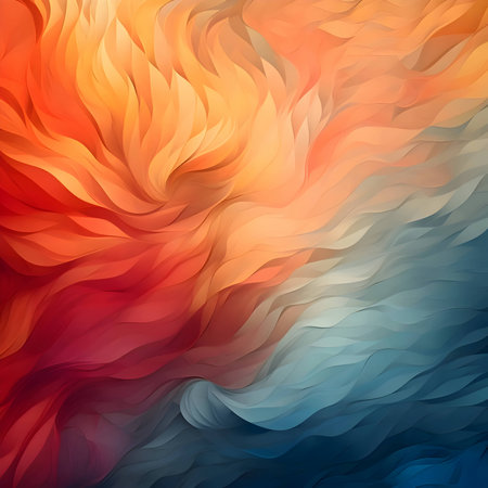 Abstract waves and feathers blend in a captivating combination of blue and orange, creating an alluring and visually captivating abstract background wallpaper.のイラスト素材