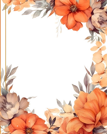 A frame embellished with flowers and leaves against a white background forms an elegant and visually appealing composition.のイラスト素材