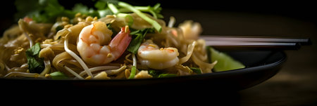 A close-up photo highlights a platter featuring a delectable vegetable dish with succulent shrimp,...