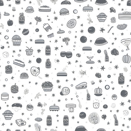 Elegant and modern.Hamburgers, cakes, pies, stars As abstract background, wallpaper, banner, texture design with pattern - vector. White colors.の写真素材