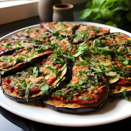 Round pizza with cheese, salami, basil spices on a plate. Side view. Baked and tasty.の写真素材