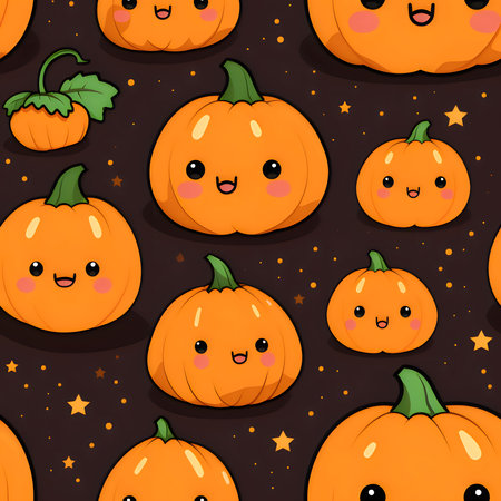 Elegant and modern. Jack-o-lantern pumpkins and stars as abstract background, wallpaper, banner, texture design with pattern - vector. Dark colors.の写真素材