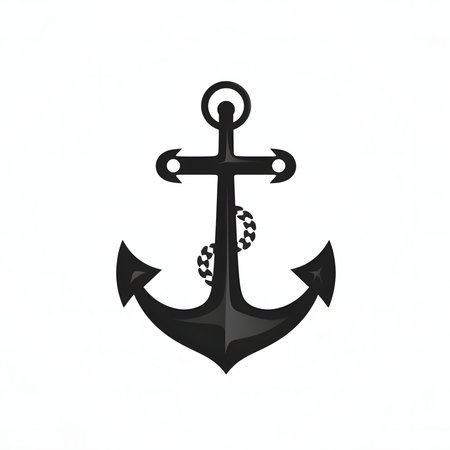 Vector illustration of an anchor in black silhouette against a clean white background, capturing...