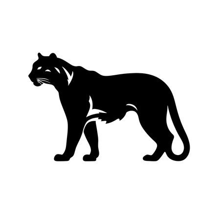 Vector illustration of a tiger, panther in black silhouette against a clean white background, capturing graceful forms.のイラスト素材