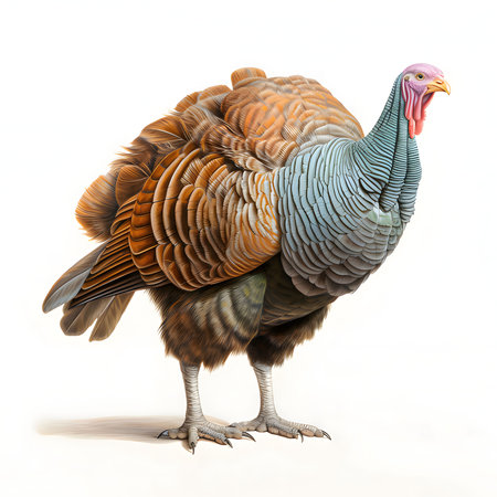 Turkey as the main dish of Thanksgiving for the harvest, picture on a white isolated background. An...