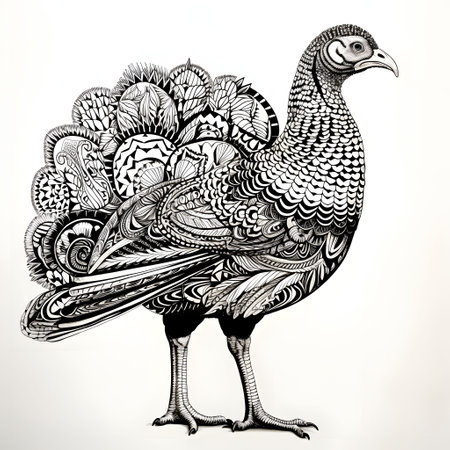 Black and white patterned and turkey. Turkey as the main dish of Thanksgiving for the harvest. An atmosphere of joy and celebration.の写真素材
