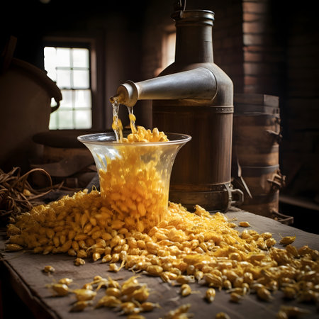 Corn cob shredding machine. Corn as a dish of thanksgiving for the harvest. An atmosphere of joy and celebration.の写真素材