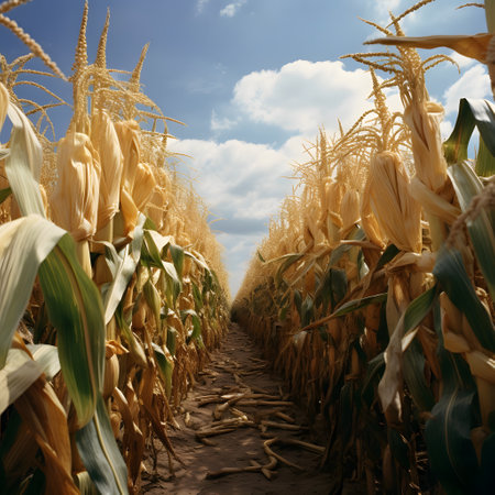 A path in a corn field in the fall. The end of the harvest. Corn as a dish of thanksgiving for the...