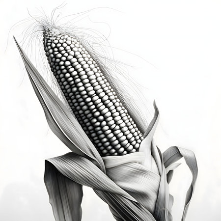 Black and white corn cob on a plant. Corn as a dish of thanksgiving for the harvest. An atmosphere of joy and celebration.の写真素材