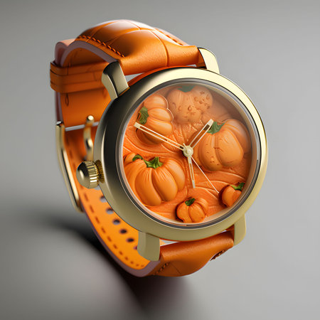 Smartwatch with pumpkin wallpaper on a bright isolated background. Pumpkin as a dish of thanksgiving...
