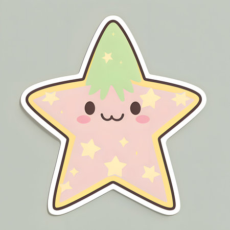 Sticker smiling star on a bright background. The Christmas star as a symbol of the birth of the savior. A Time of Joy and Celebration.の写真素材