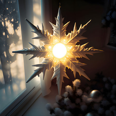 A large snowflake style star, shining with light. The Christmas star as a symbol of the birth of the savior. A Time of Joy and Celebration.の写真素材