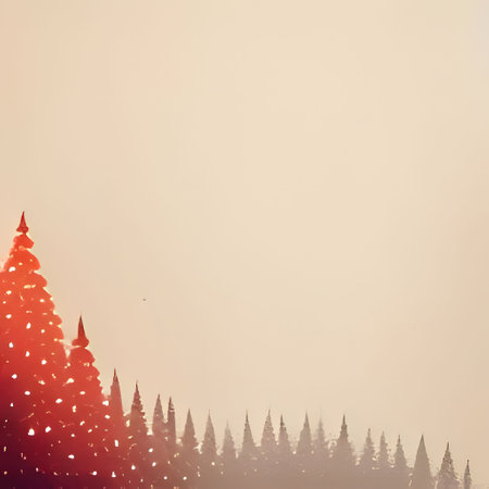 Abstract Christmas trees.Christmas banner with space for your own content. Red background color. Blank field for your inscription.の写真素材