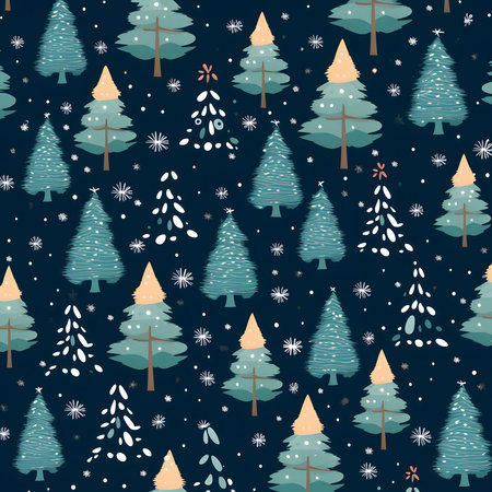 Elegant and modern. Trees and christmas trees as abstract background, wallpaper, banner, texture design with pattern - vector. Dark colors.の写真素材
