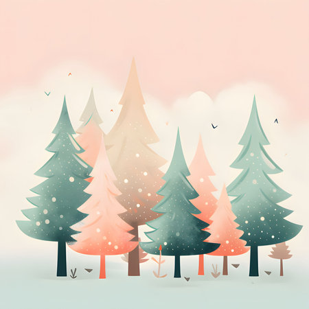 Illustration of a tiny spruce forest on a white background. Xmas tree as a symbol of Christmas of the birth of the Savior. A time of joy and celebration.の写真素材