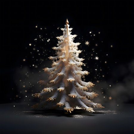 A white Christmas tree in the middle of the night darkness. Xmas tree as a symbol of Christmas of the birth of the Savior. A time of joy and celebration.の写真素材