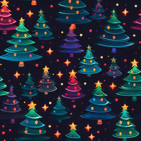 Elegant and modern. Colorful Christmas trees with stars as abstract background, wallpaper, banner, texture design with pattern - vector. Dark colors.の写真素材