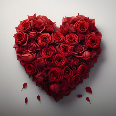 Red heart of roses. Heart as a symbol of affection and love. The time of falling in love and love.の写真素材