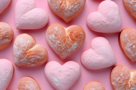 Top view of heart-shaped bun cookies. Heart as a symbol of affection and love. The time of falling...