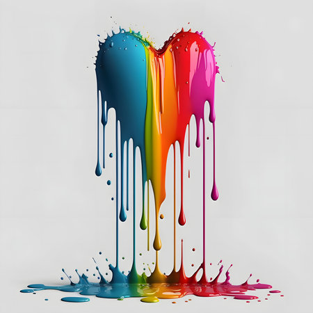 Colorful rainbow heart painted with paints dripping nadu paint bright background. Heart as a symbol of affection and love. The time of falling in love and love.の写真素材