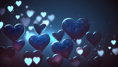 Side view of colorful hearts, blurred background.Valentine's Day banner with space for your own...