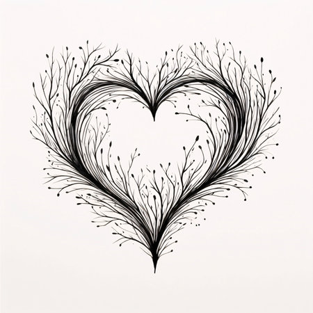 Black and white heart made of plant vines. Heart as a symbol of affection and love. The time of falling in love and love.の写真素材