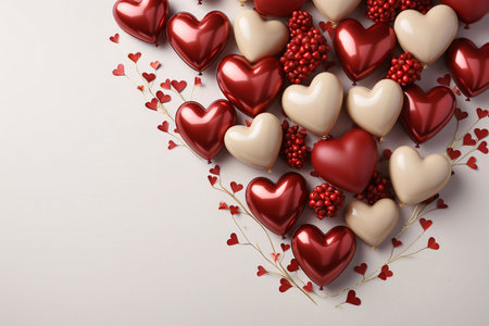 Red and white hearts, blackberries, drawn tiny hearts.Valentine's Day banner with space for your own...