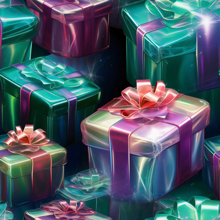 Elegant and modern. Colorful gifts with bows as abstract background, wallpaper, banner, texture...