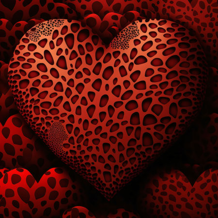 Red heart in leopard print. Heart as a symbol of affection and love. The time of falling in love and...
