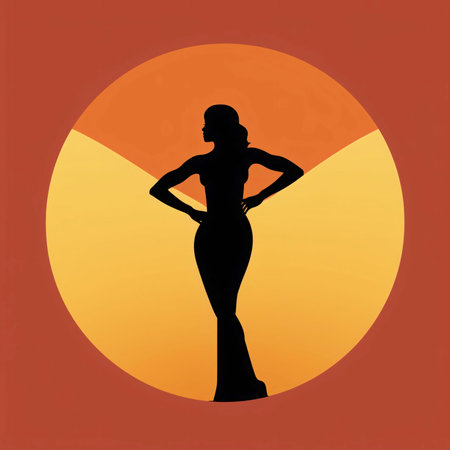 Black silhouette of a woman in a yellow circle.Silhouette concept, tattoo artist.の写真素材