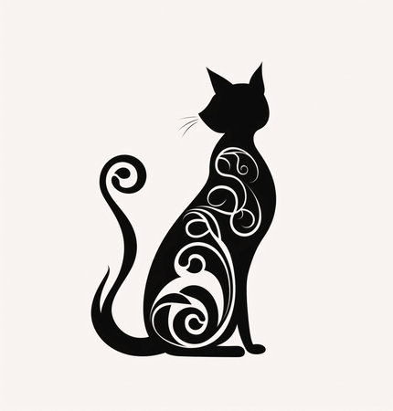 Vector illustration of a abstract cat in black silhouette against a clean white background, capturing graceful forms of this vector.のイラスト素材