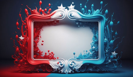 Red and blue richly decorated frame with a white field in the middle. Graphic with space for your...