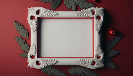 Blank in the middle with a decorated white border around it. Red background. Graphic with space for...