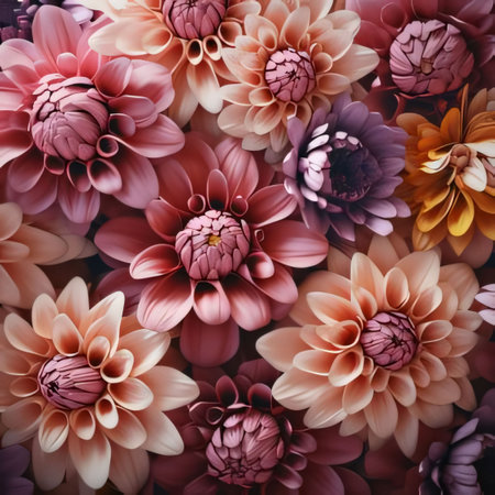 Pink and white dahlia on black background. Flowering flowers, a symbol of spring, new life. A joyful time of nature waking up to life.の素材