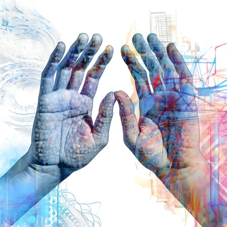Abstract illustration: Praying hands in front of a white background. 3D renderingの素材