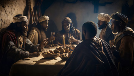 Jewish Passover holiday: A group of people in the native sceneの素材