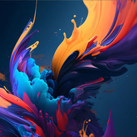 Abstract background design: Colorful paint splashes on a dark background. 3D renderingの写真素材