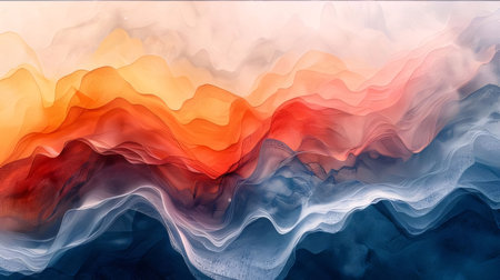 Abstract background design: Abstract background of blue, orange and red colors. Digital painting.の写真素材
