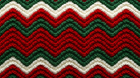 Abstract background design: Knitted woolen texture. Red, white and green stripes.