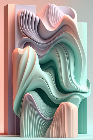 Abstract background design: 3d illustration of abstract background with wavy lines in pastel colorsの写真素材