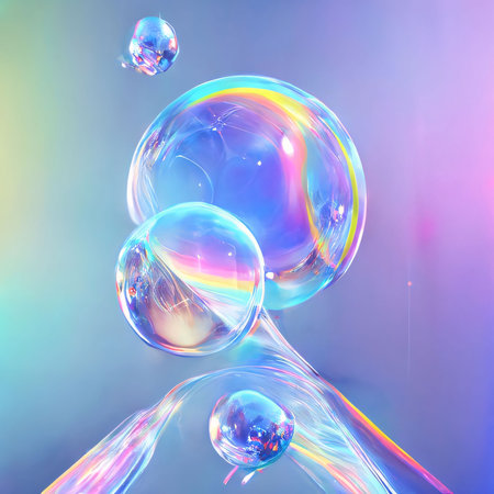 Abstract background design: Soap bubbles on a colorful background. Close-up. 3D illustrations