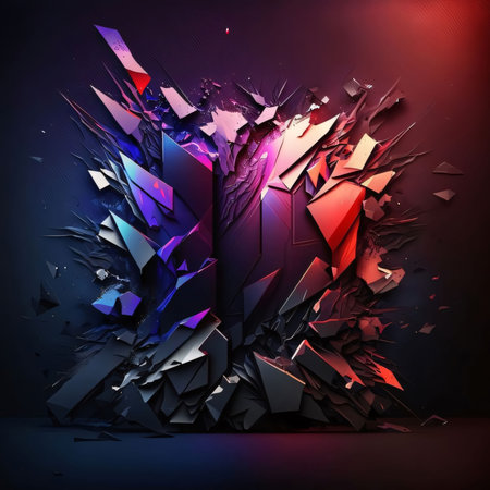 Abstract background design: Abstract geometric shape made of broken glass. 3d render illustration.の写真素材